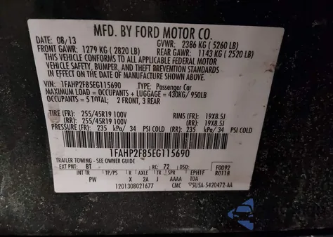 2014 Ford Taurus Limited z USA, uszkodzony, nr VIN 1FAHP2F85EG115690